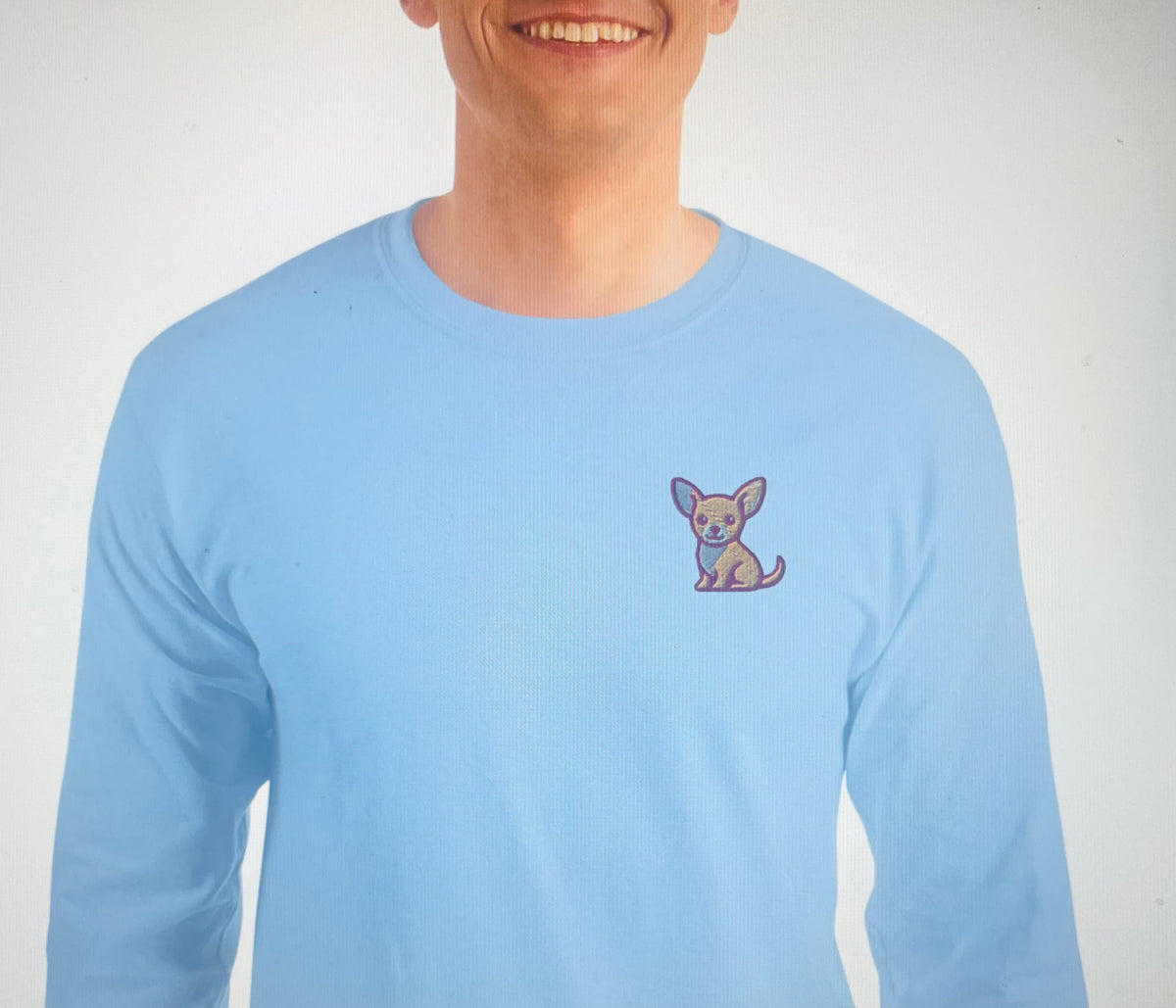 Camiseta Manga Larga Azul Celeste Chihuahua Clothing Brand
